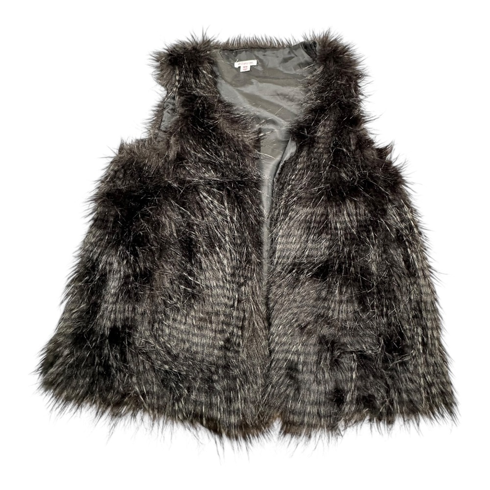 Xhilaration Womens Faux Fur Vest‎ Charcoal Gray M Medium Sleeveless Open Front